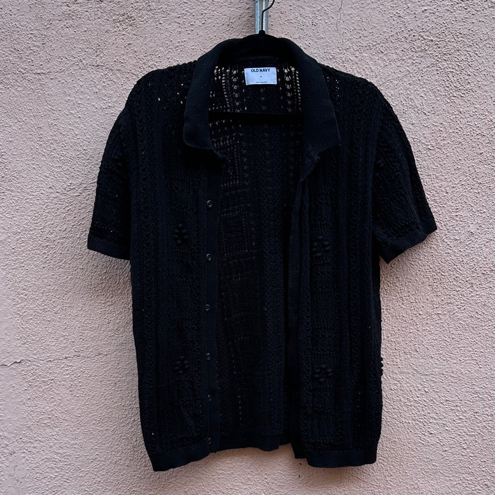 Old Navy Black Knit Button Down Shirt